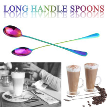 Coffee Teaspoons, Set of 6 Rainbow Color Coffee Spoon Long-Handle Ice Cream Desert Spoon Cocktail Stir Spoons Mixing Spoon, Pointed
