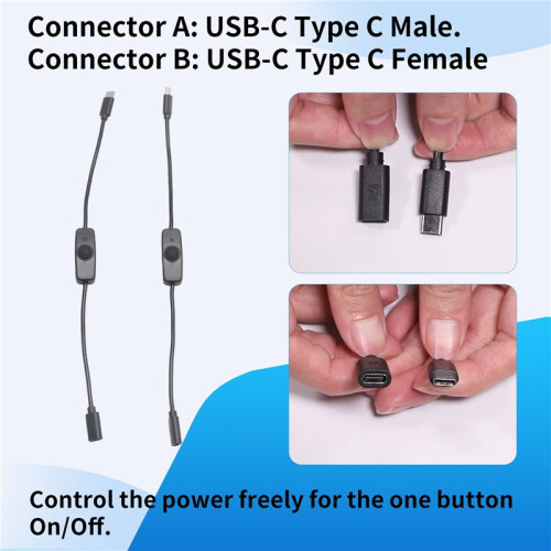 Power  USB Type C with Indicator Light Male to Female USB-C Extension Cable  for Raspberry Pi 4B 2 Pcs 2