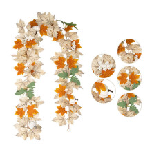 Artificial Maple Leaf Garland with White Pumpkins 5.7ft