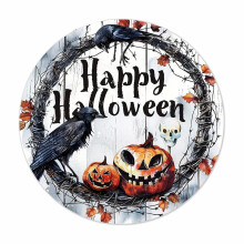 SUSHANG Halloween lakberendezés varjú tök fa ajtó szám kör alakú logó kreatív dekorációs kártya bejárati ajtó dekoráció halloween