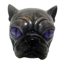 Decorative Black Pugs Dog Head Figurine Fine-Lavender eyes