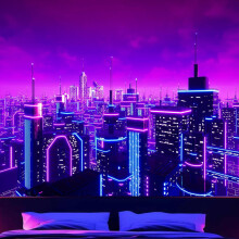 Tapisserie punk japonaise, gratte-ciel néon réactif aux UV