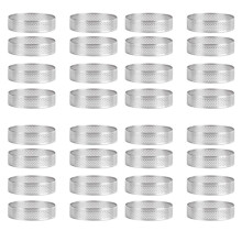 32Pcs Stainless Steel Tart Ring,Heat-Resistant Perforated Cake Mousse Ring Round Double Rolled Tart Ring Metal Mold 10cm