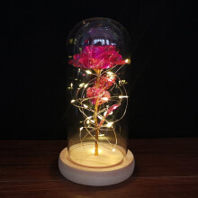 Infinity Rose i glasskuppel med LED-lys og trefot