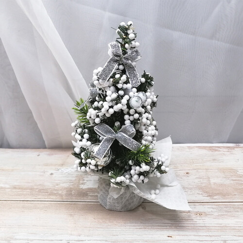 Mini Christmas Tree Ornament Silver Plastic 20cm