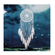 Atrapasueños de encaje blanco y plumas, 20 cm