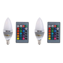 2X 3W  E14 RGB LED Colorful Change Color Bulb with 24 Candle Remote Control Button Milky Lampshade