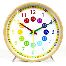 Horloge murale éducative en bois pour enfants – Chiffres arc-en-ciel, silencieuse