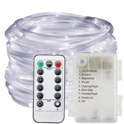LED Rope Lights 200 LED Battery Powered Remote Waterproof