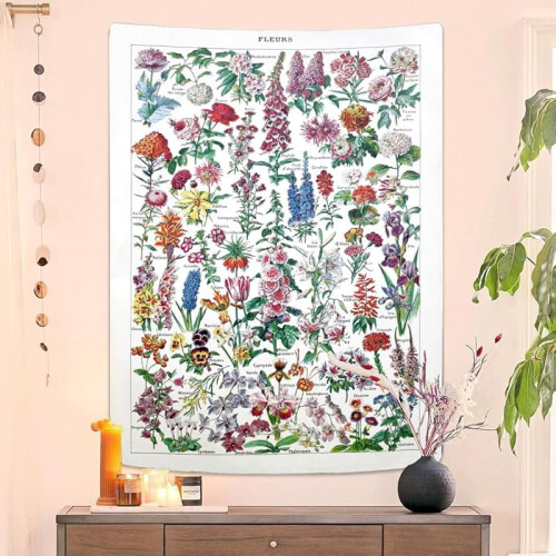 Vintage Floral Tapestry – Ανοιχτό ροζ βοτανικό τοίχο