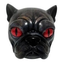 Elegante Möpse-Hundekopf-Statue aus Harz,-rote Augen