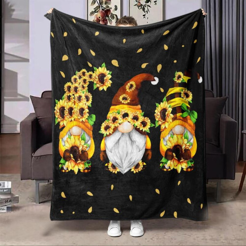Couverture jetée à motif de gnome tournesol 100 % polyester