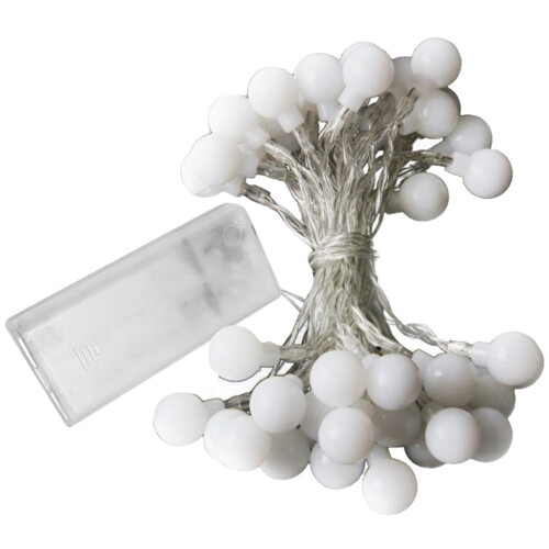 Cordão de luzes LED com bolas (10 LEDs, 1,5 m, branco quente)
