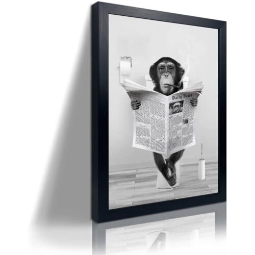 Tableau sur toile représentant un singe rigolo dans une baignoire