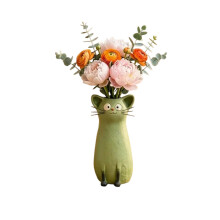 Whimsical Cats Planter for Flower Handcrafted-green cat vase