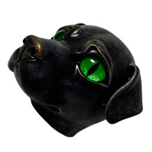 Black Dog Stone Sculpture Dog Head Figurine Marble-green eyes