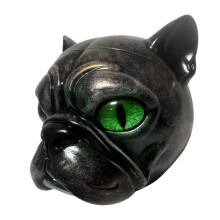 Sophisticated Pugs Dog Head Statue Fine Resins Art-green eyes