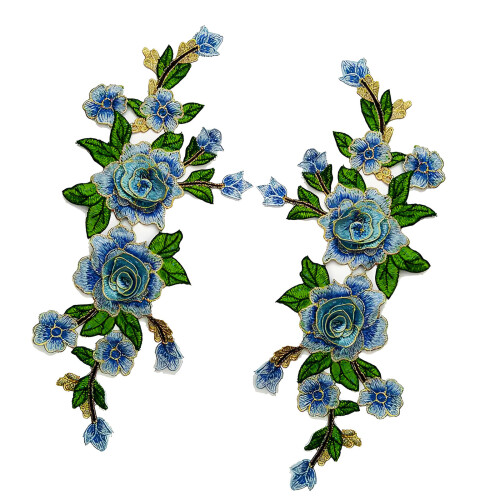 Appliques brodées de fleurs solubles dans l'eau,-Bleu ciel