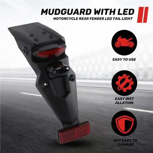 Universal Motorcycle Rear  Mudguard with LED Tail Light for  Mudguard LED Brake Tail Light Brake Lamp 1