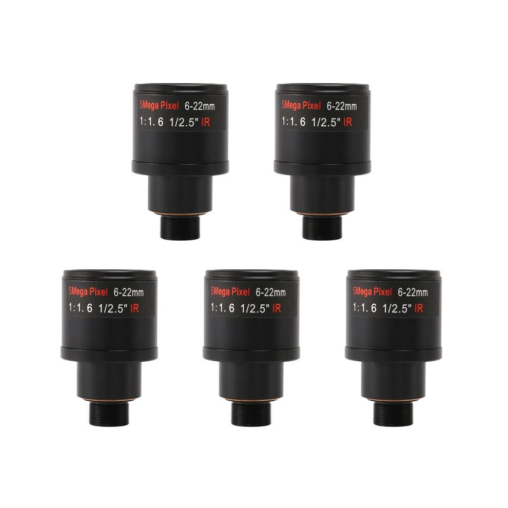 5X Cctv Lens 1/2.5 Inch 6-22Mm 5Mp M12 Mount Varifocal Lens F1.6 For 4Mp/5Mp Cmos/Ccd Sensor Security Ip/Ahd Camera 4713937322744