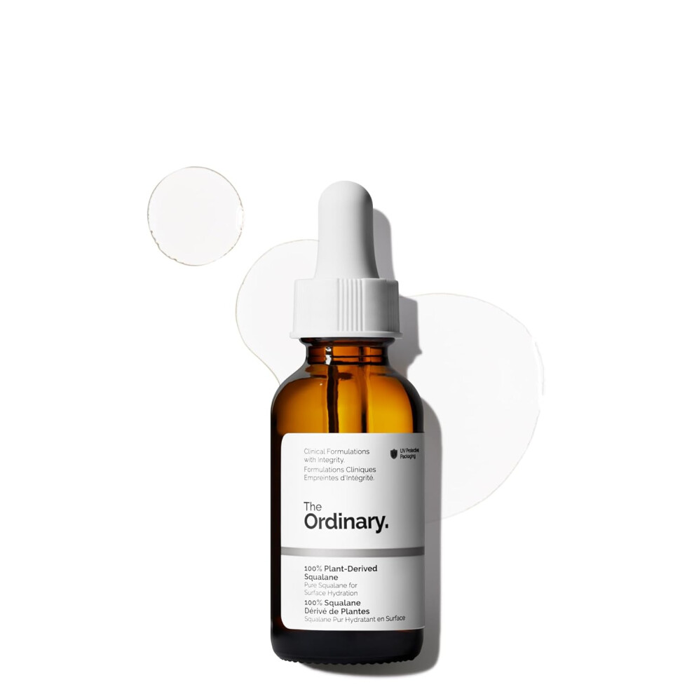 The Ordinary 100% Plant-Derived Squalane, For Skin And Hair, Lightweight Hydration, And Moisture Barrier Support, 1 Fl Oz