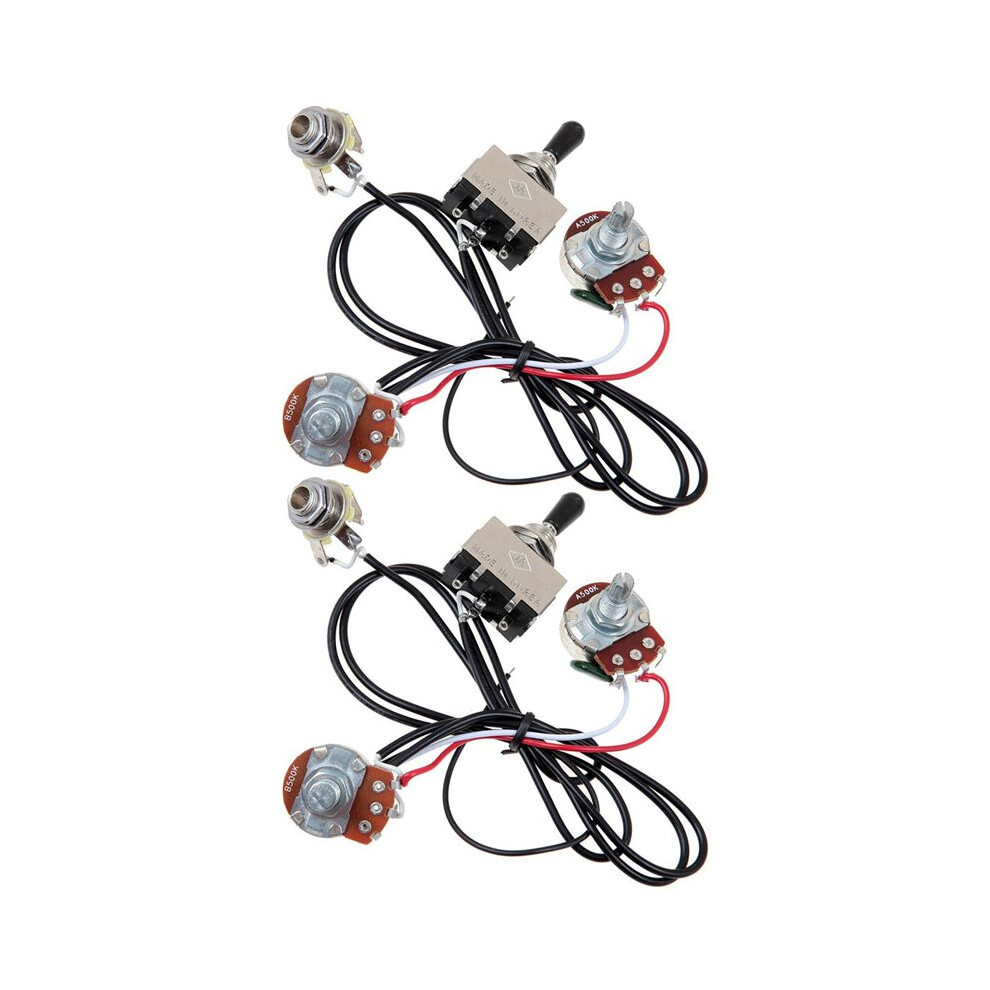 4X Guitar Wiring Harness Prewired Two Pickup 500K Pots 3-Way Toggle Silver 4711929300077