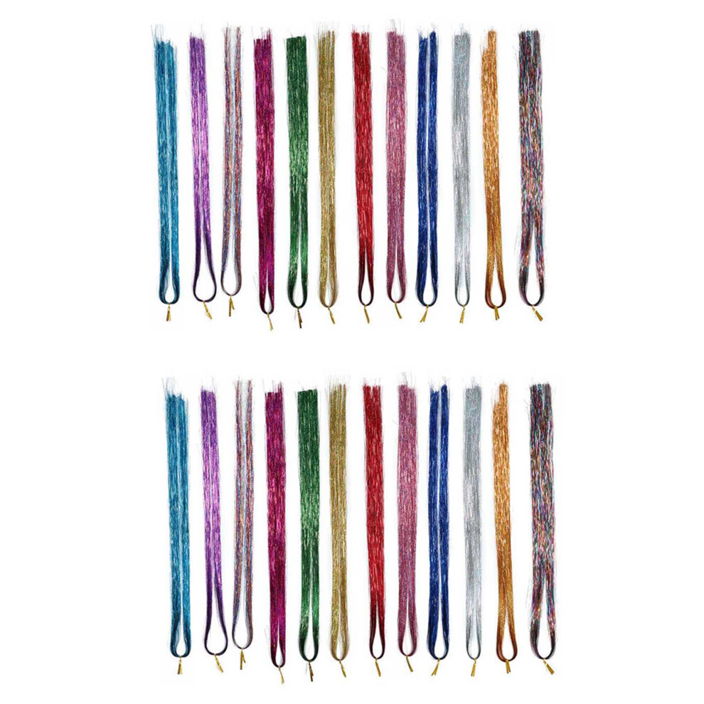 2X Hair Tinsel Strands Kit, Tinsel Hair Extensions, Fairy Hair Tinsel Kit for Women Girls with Tools (12 Colors)