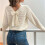 Damen Langarmpullover Herbst und Winter Süßer Rundhalsausschnitt Einfarbiger Strickpullover Reis Aprikose S 4