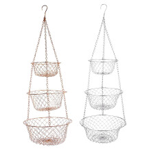 2PCS 3 Tier Fruit Basket, Vegetable Kitchen Storage Basket Chain Hanging Space Saving Fruits(Silver & Copper)