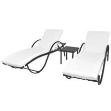 Chaise longue (lettino) - HELLOSHOP26 - Lotto 2 lettini - Resina intrecciata - Struttura in acciaio verniciato - Tavolo + 2 cuscini