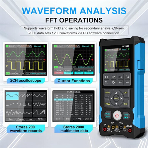SK202D Handheld Oscilloscope Multimeter,80MHz Bandwidth,200MS/S Sampling Rate,6000 Counts Voltage,Current,Capacitor Test 1