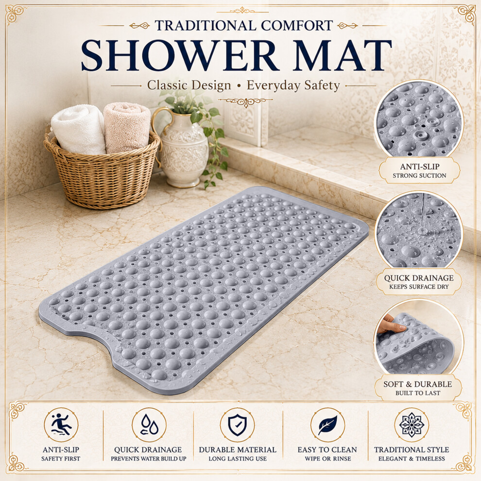 Oxford Homeware (38 X 70 Cm, ) Non Slip Bath Mat Bath Tub Shower Mat Anti Allergy Bath Mat Grey