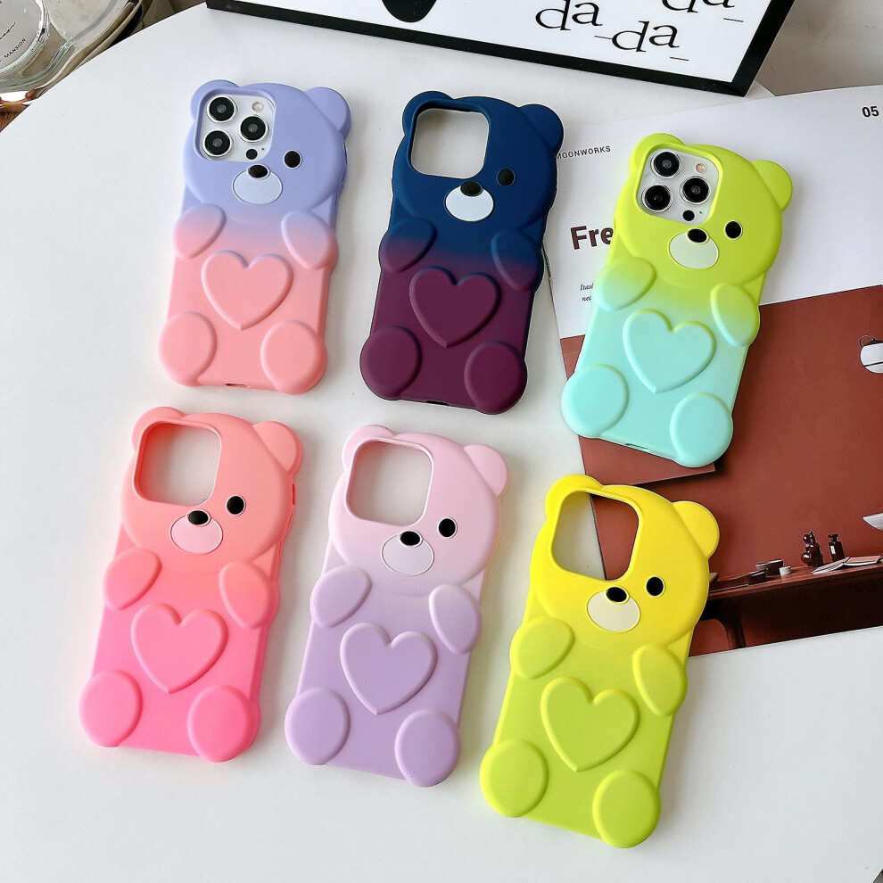 Compatible Iphone 15 Pro Bear Shape Oil-Sprayed Gradient Tpu Phone Case:purple Pink 8023556358991