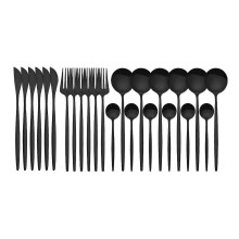 24-delige roestvrijstalen serviesset, keukenbestekset met mes, lepel, bestek en minimalistisch zilverwerk.