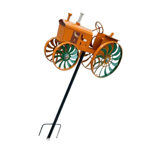 Elegant Rotating Metal Tractor Windmill Stake Decorative Accent