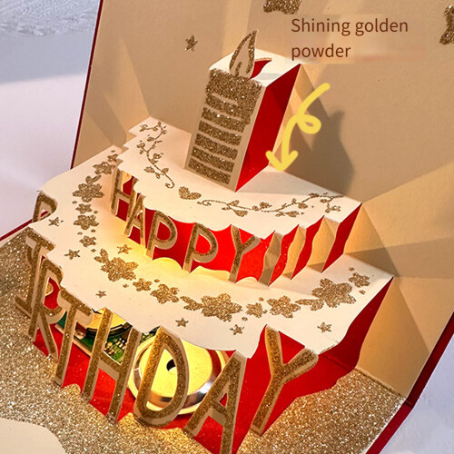 Foldable Greeting Card with Envelope 3D Birthday Themed-Gold 1