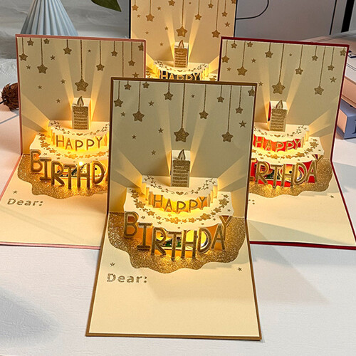Foldable Greeting Card with Envelope 3D Birthday Themed-Gold 2