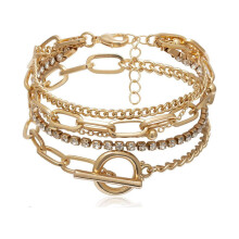 Goldfarbenes, mehrlagiges Wickelarmband-Set für Damen, verstellbare Manschette