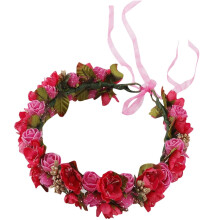 Bloemenhoofdband voor dames, bruidshaarkrans, felroze