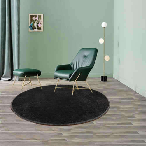 Flauschiger runder Teppich aus Polyester, 100 cm, Schwarz