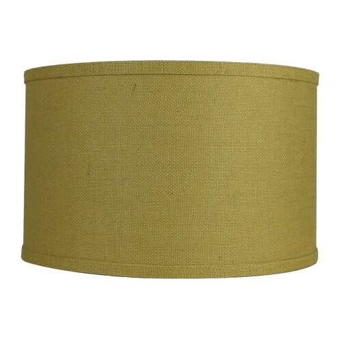 Abajur cilíndrico de juta com capa dura e forro branco.
