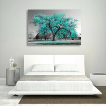 Canvas wanddecoratie: Landelijk landschap met turquoise bomen, 20x30 cm