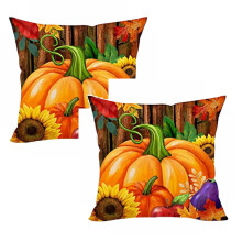 Herfstkussenhoezen 18x18 inch (45x45 cm) Boerderijstijl met pompoen en zonnebloem