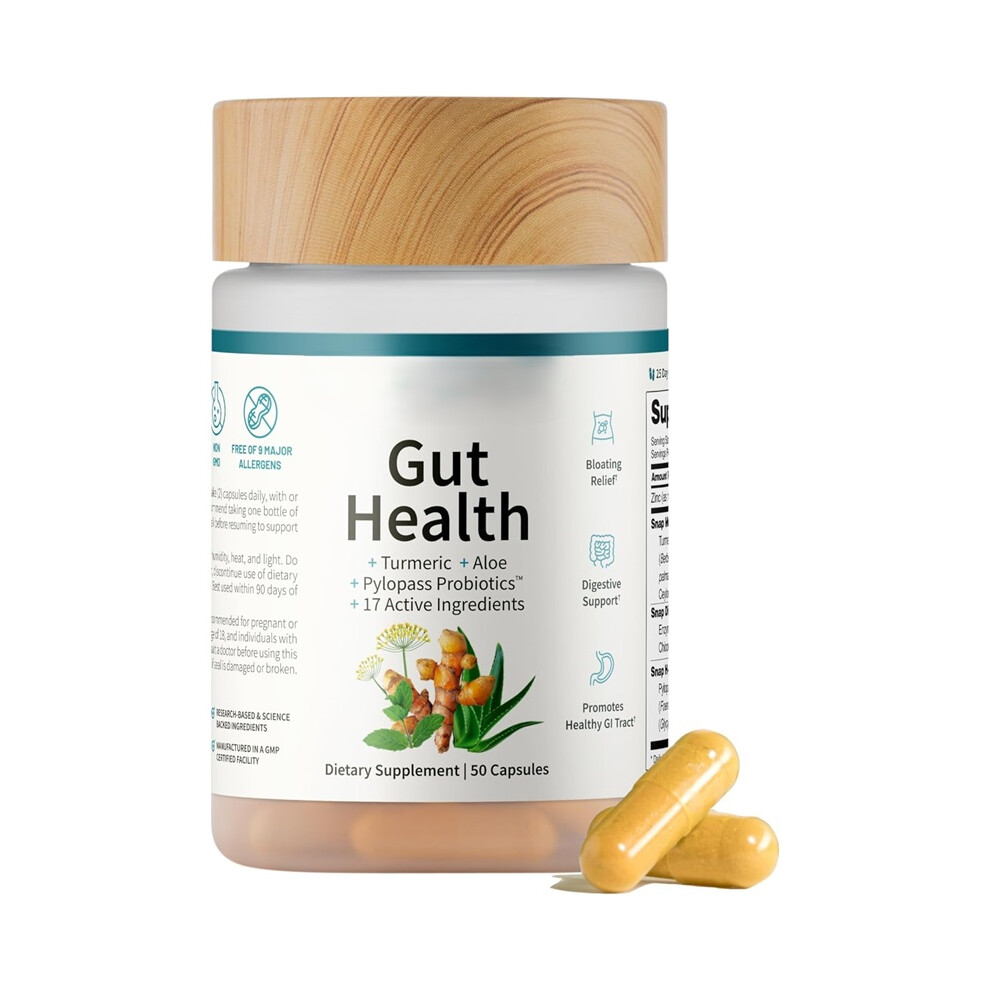 Gut Health Lipase Supplement with Probiotics for Women&Men,Digestive Enzymes & Prebiotics-Turmeric,Aloe,60 Vegetarian Capsules