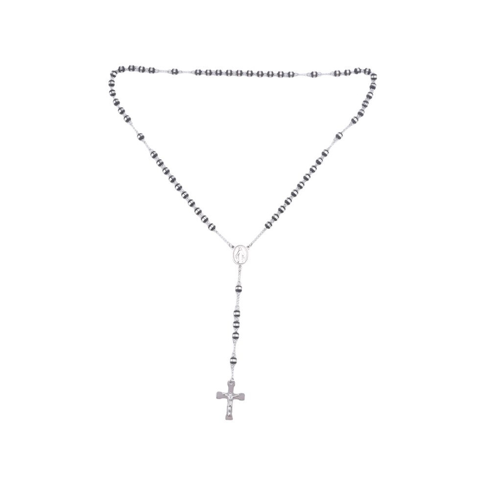 Stainless Steel Pendant Necklace Virgin Mary Jesus Christ Crucifix Rosary Vintage Retro 26 Inch Chain Woman Silver/Black 6031282523813
