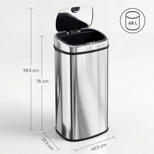 68L Sensor Dustbin Stainless Steel Automatic Kitchen Waste Bin Silver 1