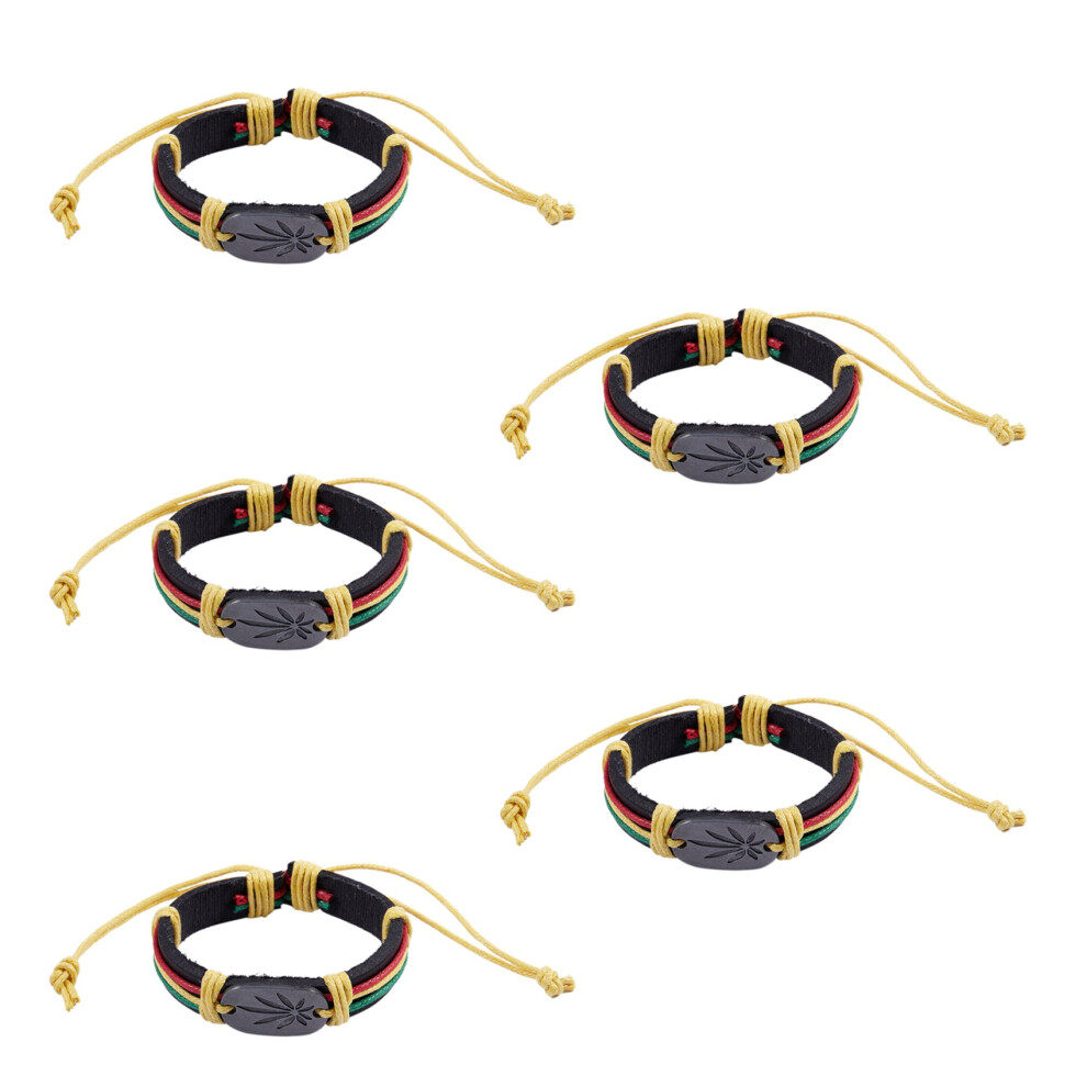 5X Rasta Jamaica Reggae Leather Bracelet Yellow 6032797486242