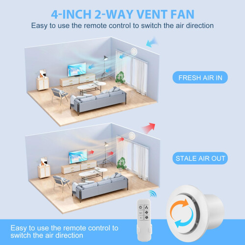 100mm Reversible Extractor Fan with Remote Control,2W 130m³/h 2