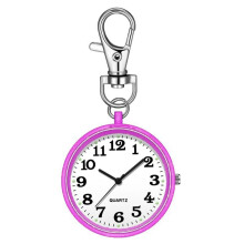 Taschenuhr zum Anklipsen, Quarz-Taschenuhr mit Schlüsselschnalle, zum Aufhängen, Digitaluhr-Clip für Krankenschwestern, Ärzte, Lila+Weiß