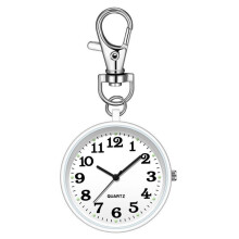 Klipp på Pocket Watch Quartz Fick Watch med Nyckelspänne Hängande Digital Watch Clip för Sjuksköterskor Läkare Vit+Vit